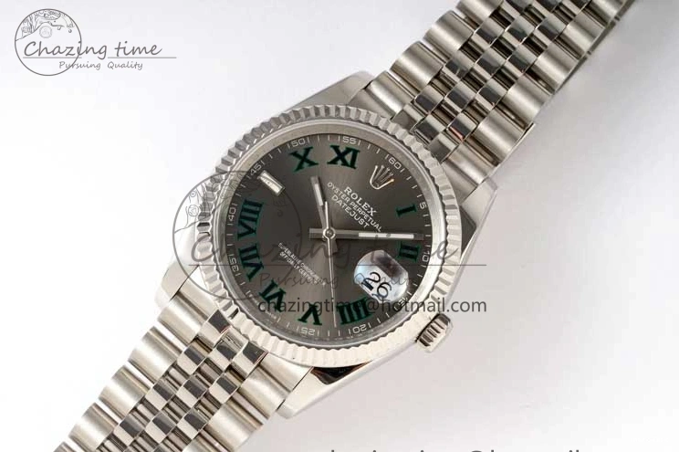 MiroTime 0425 DateJust 36mm SS DIWF 1:1 Best Edition 904L Steel Gray Dial Green Markers on Jubilee Bracelet SA Upgraded 2312